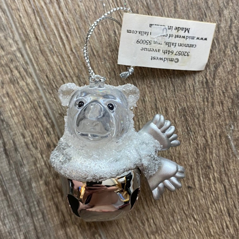 Midwest Cannon Falls Polar Bear Jingle‎ Bell Christmas Ornament Silver Clear